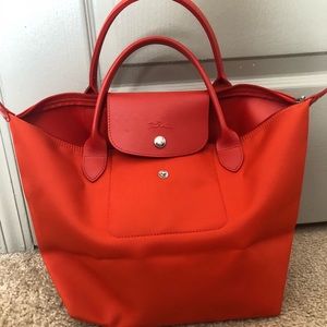 Orange Longchamp Le Pliage Tote Small